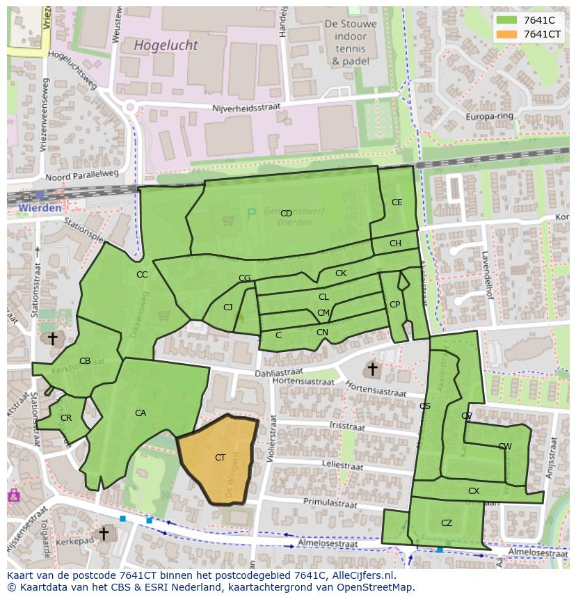 Afbeelding van het postcodegebied 7641 CT op de kaart.