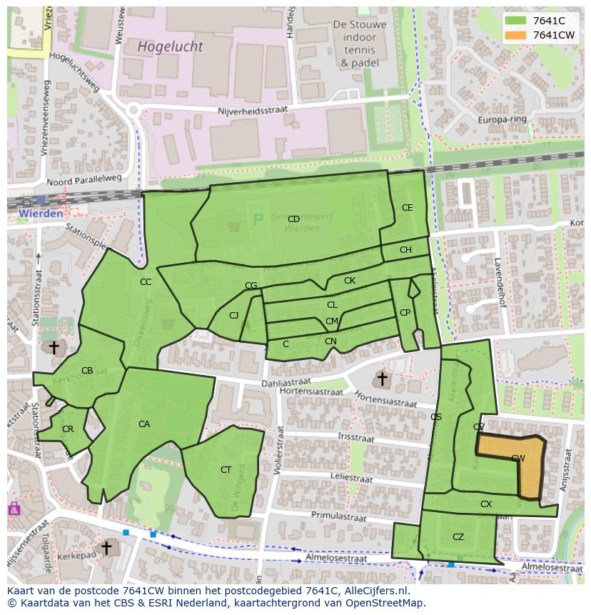 Afbeelding van het postcodegebied 7641 CW op de kaart.