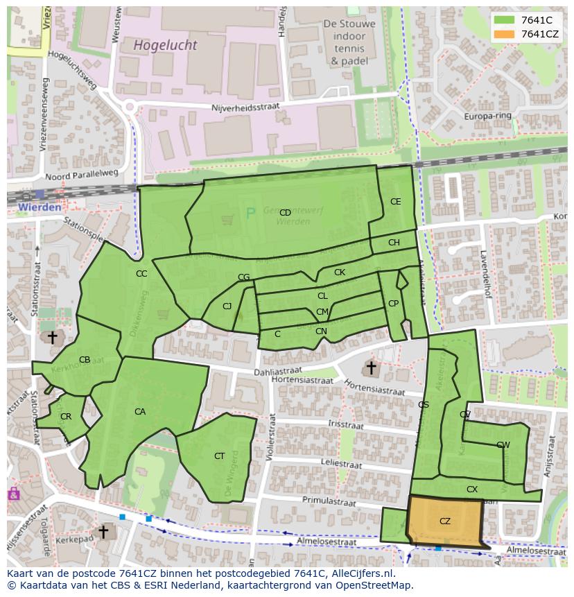 Afbeelding van het postcodegebied 7641 CZ op de kaart.