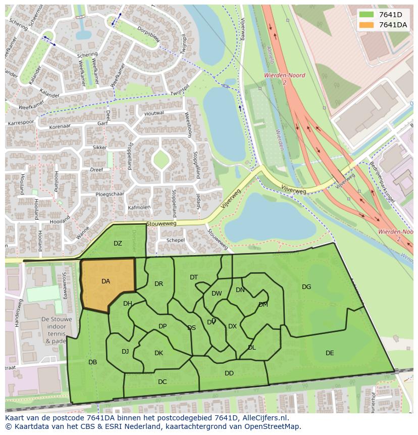 Afbeelding van het postcodegebied 7641 DA op de kaart.