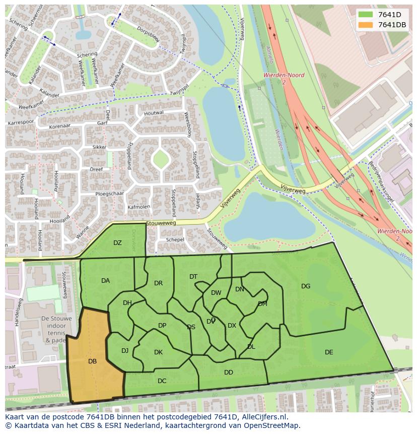 Afbeelding van het postcodegebied 7641 DB op de kaart.