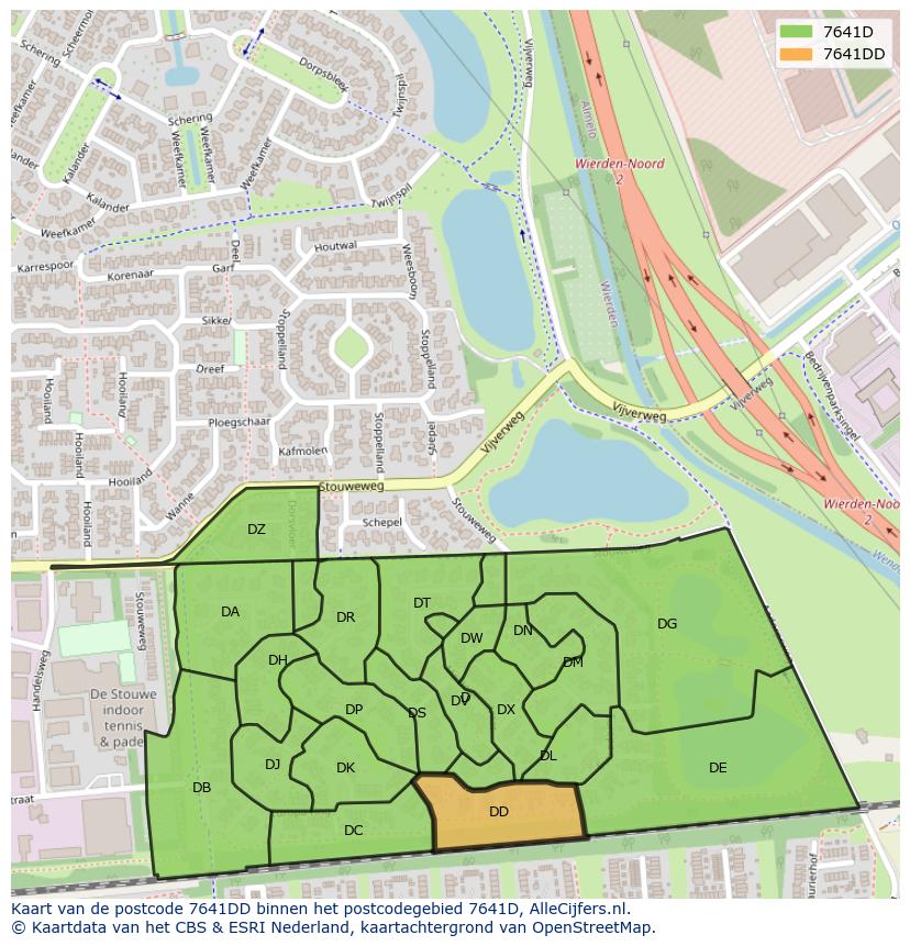 Afbeelding van het postcodegebied 7641 DD op de kaart.
