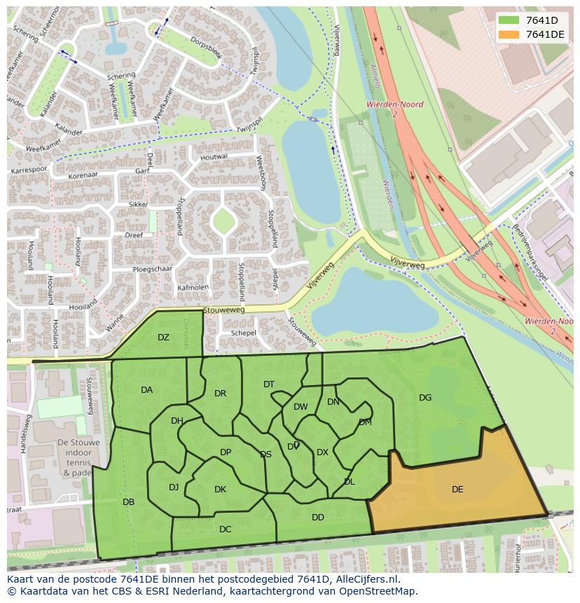 Afbeelding van het postcodegebied 7641 DE op de kaart.