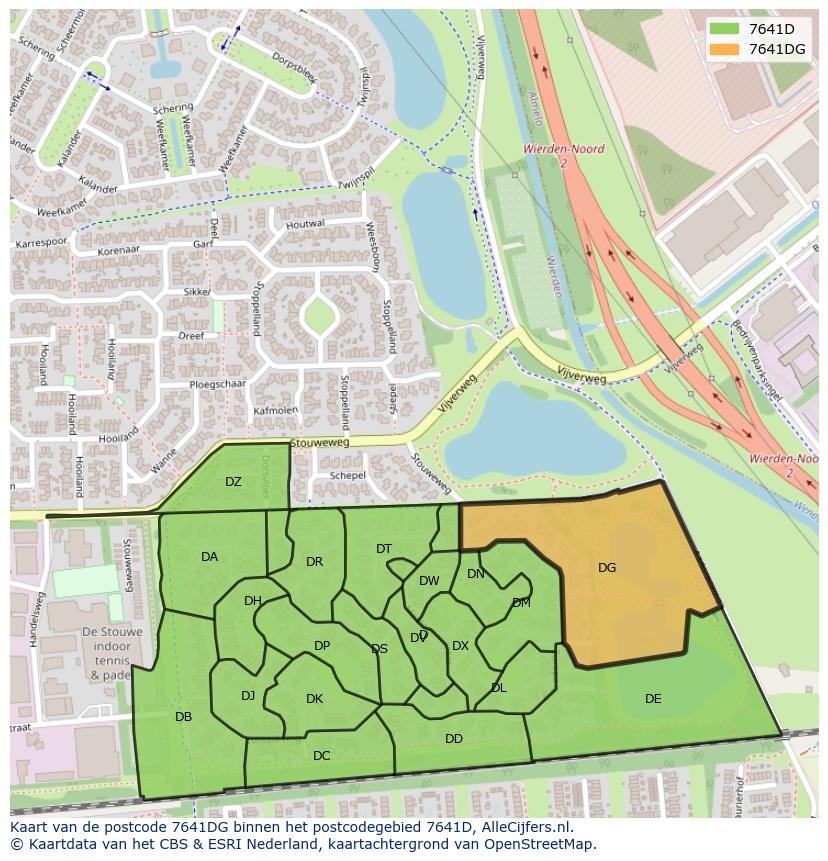 Afbeelding van het postcodegebied 7641 DG op de kaart.