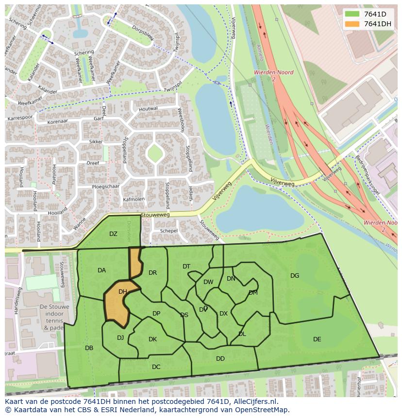 Afbeelding van het postcodegebied 7641 DH op de kaart.