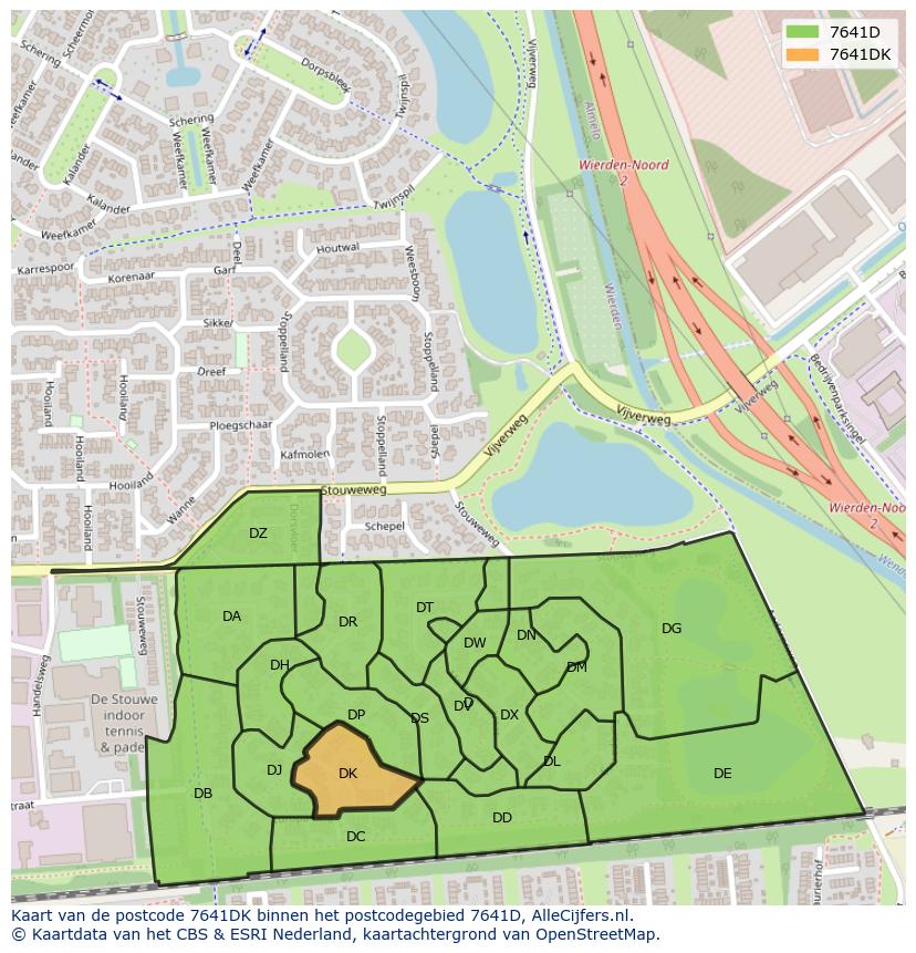 Afbeelding van het postcodegebied 7641 DK op de kaart.
