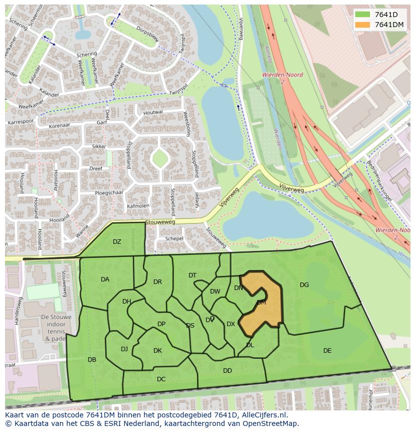 Afbeelding van het postcodegebied 7641 DM op de kaart.