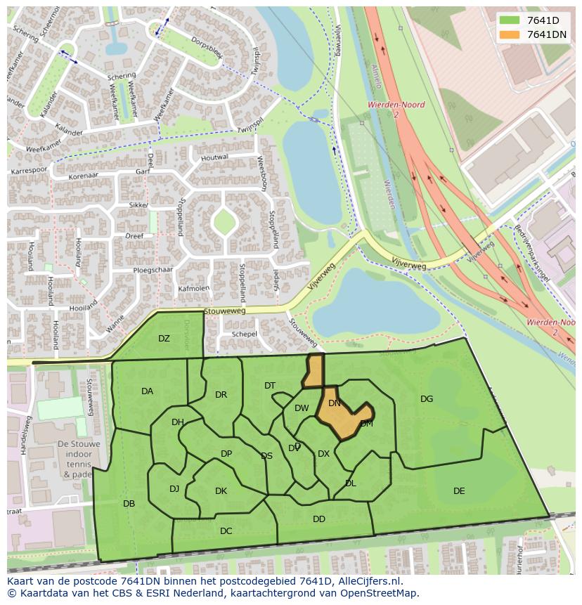 Afbeelding van het postcodegebied 7641 DN op de kaart.