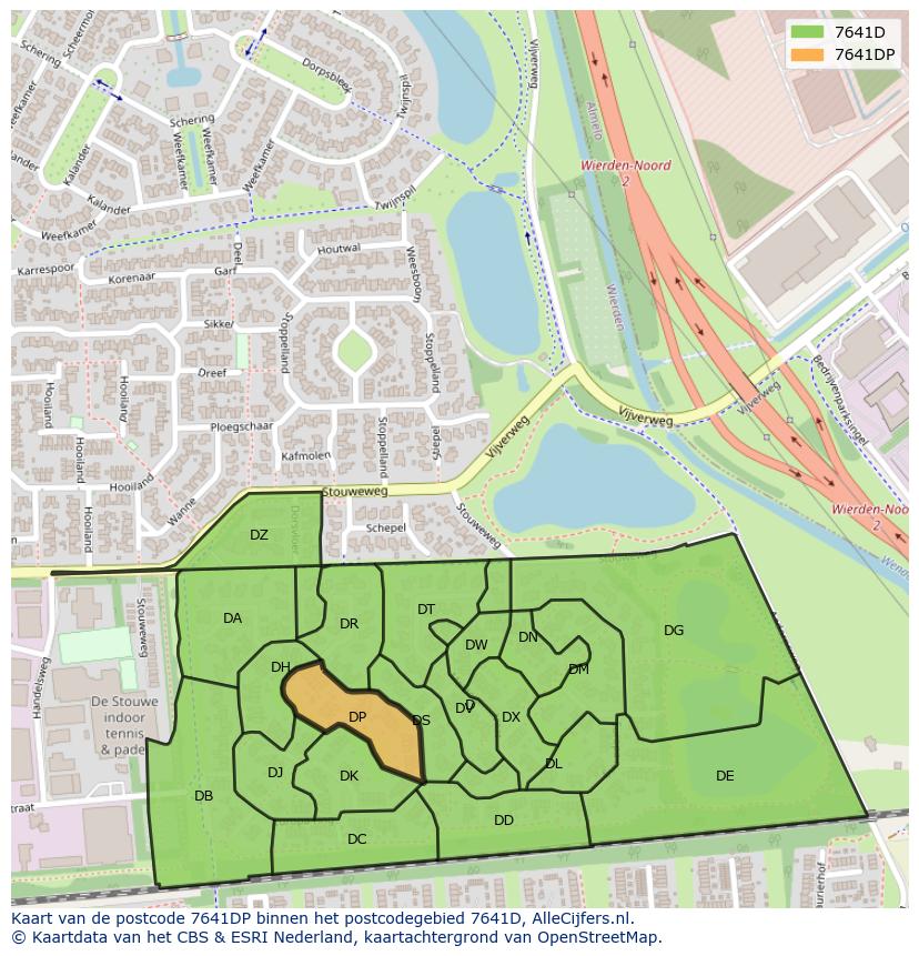 Afbeelding van het postcodegebied 7641 DP op de kaart.