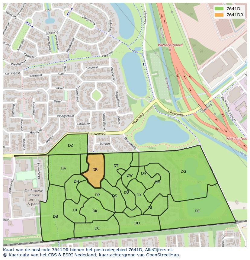 Afbeelding van het postcodegebied 7641 DR op de kaart.