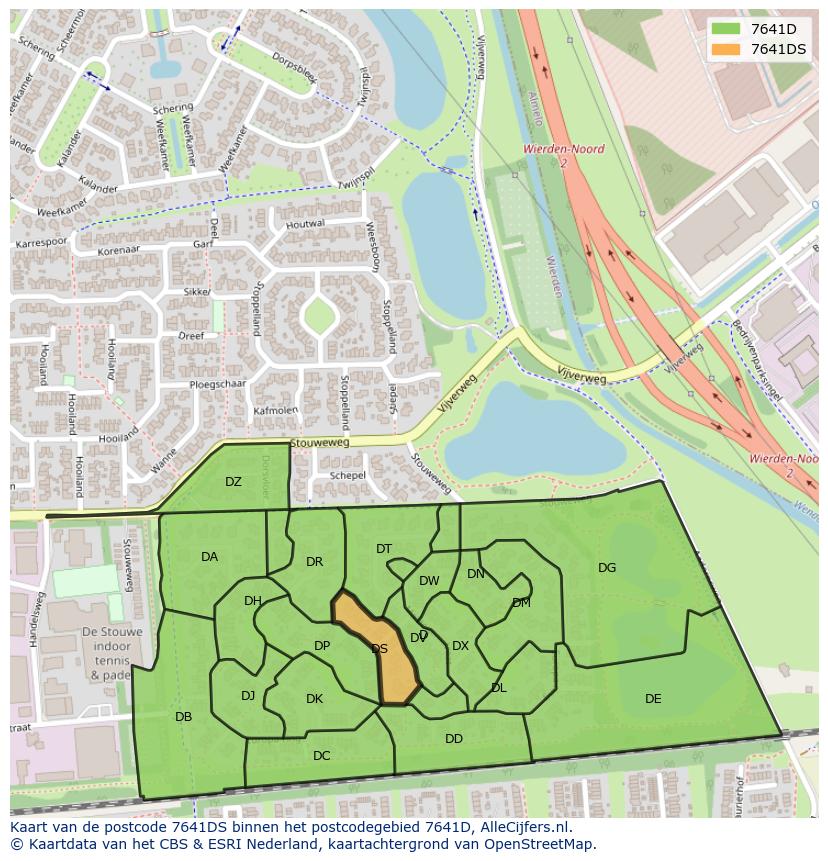 Afbeelding van het postcodegebied 7641 DS op de kaart.