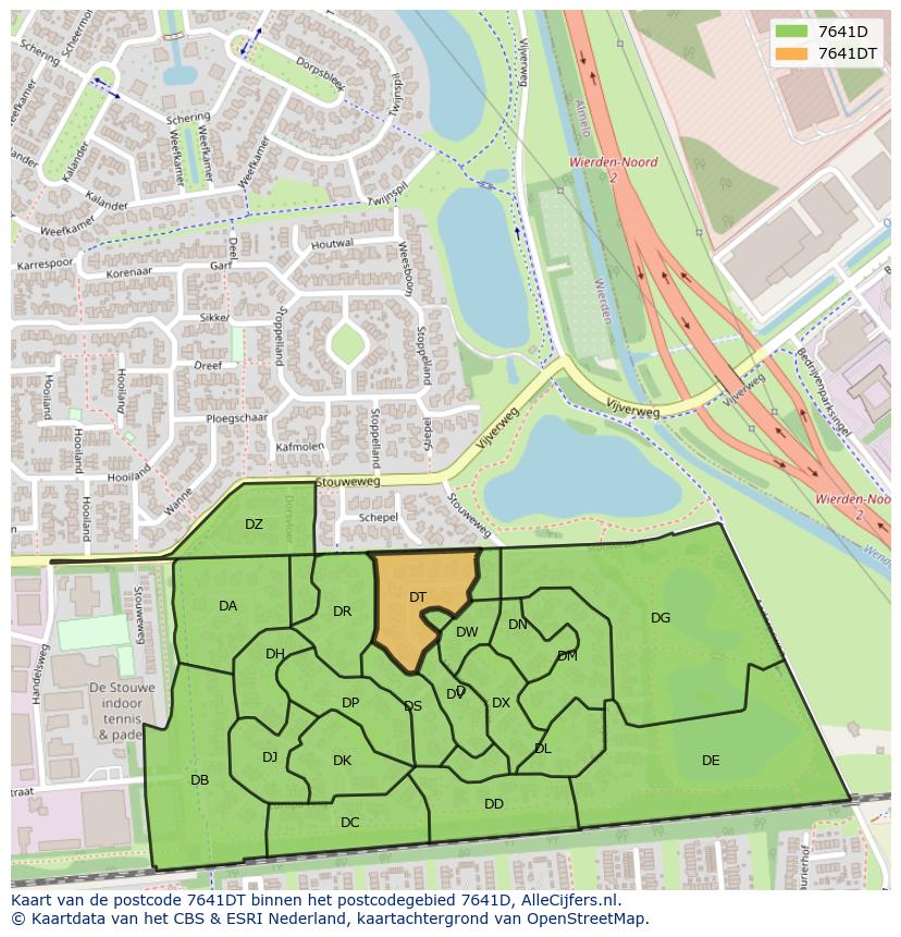Afbeelding van het postcodegebied 7641 DT op de kaart.
