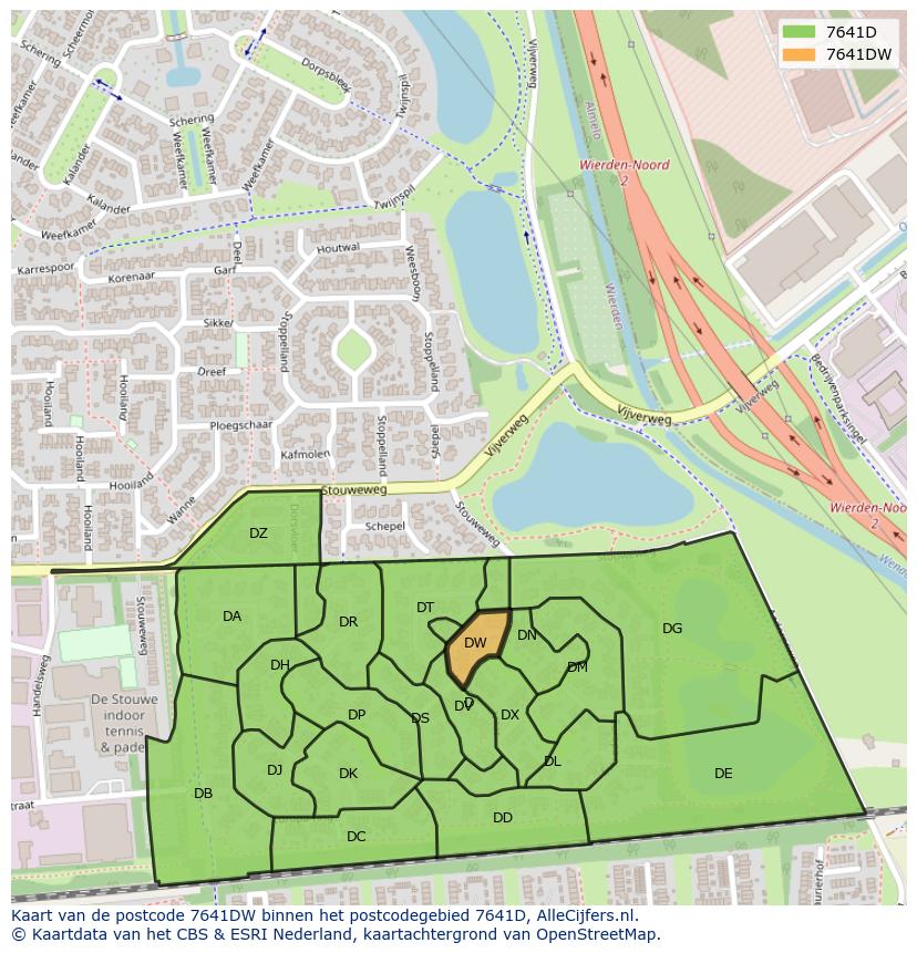 Afbeelding van het postcodegebied 7641 DW op de kaart.