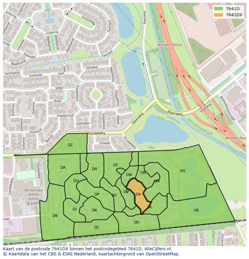 Afbeelding van het postcodegebied 7641 DX op de kaart.