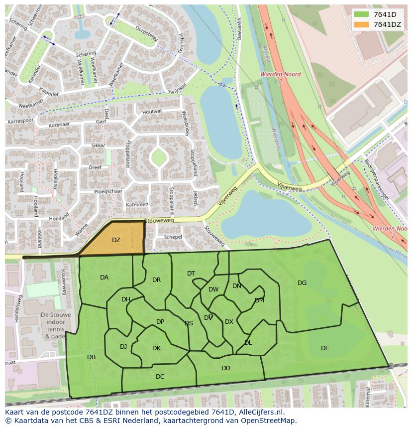 Afbeelding van het postcodegebied 7641 DZ op de kaart.