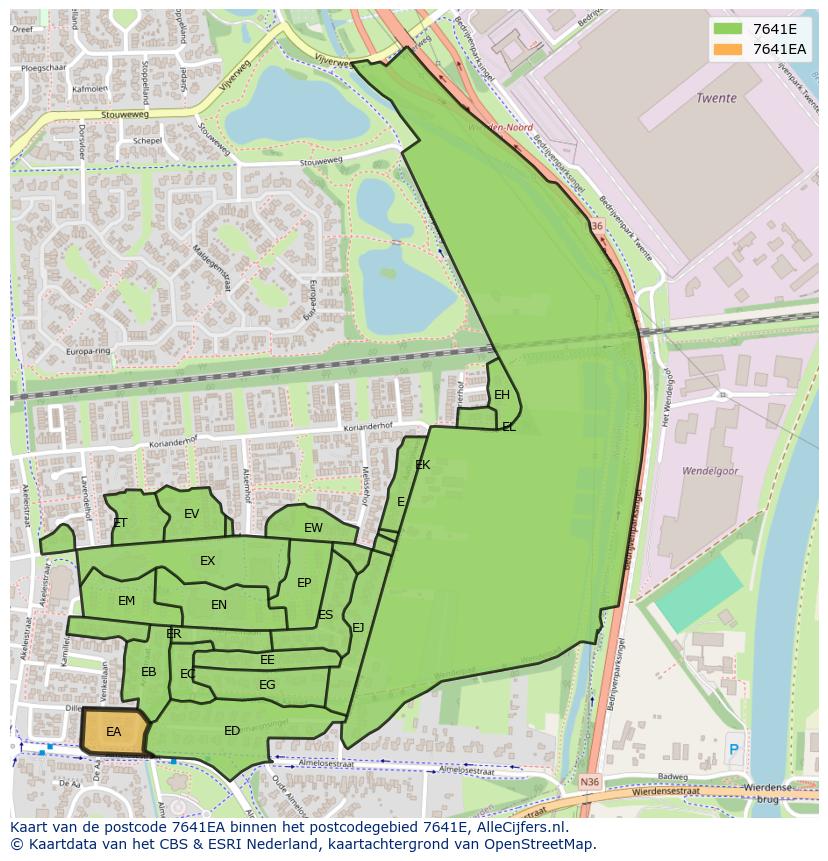 Afbeelding van het postcodegebied 7641 EA op de kaart.