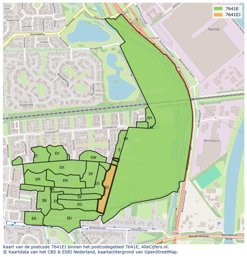 Afbeelding van het postcodegebied 7641 EJ op de kaart.