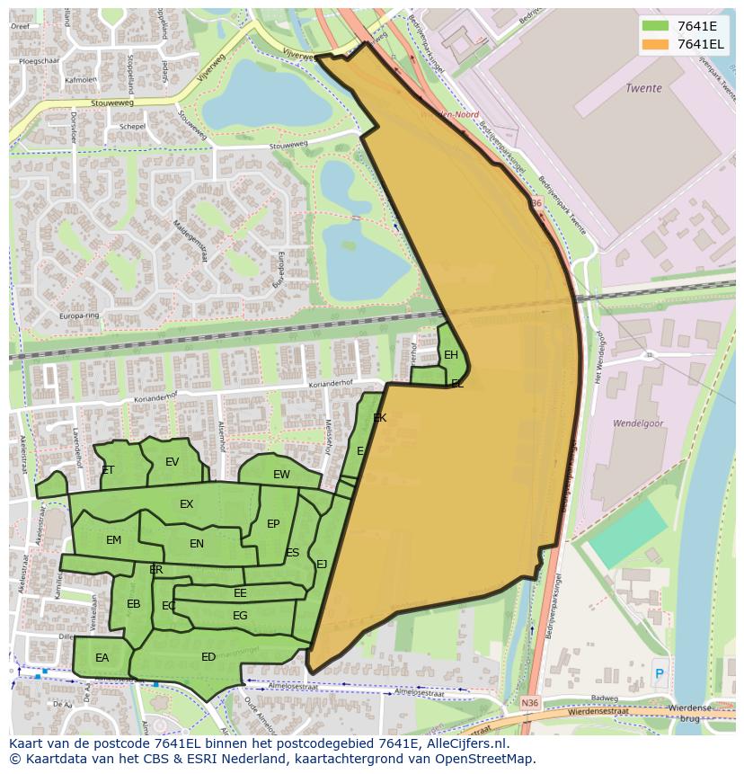 Afbeelding van het postcodegebied 7641 EL op de kaart.