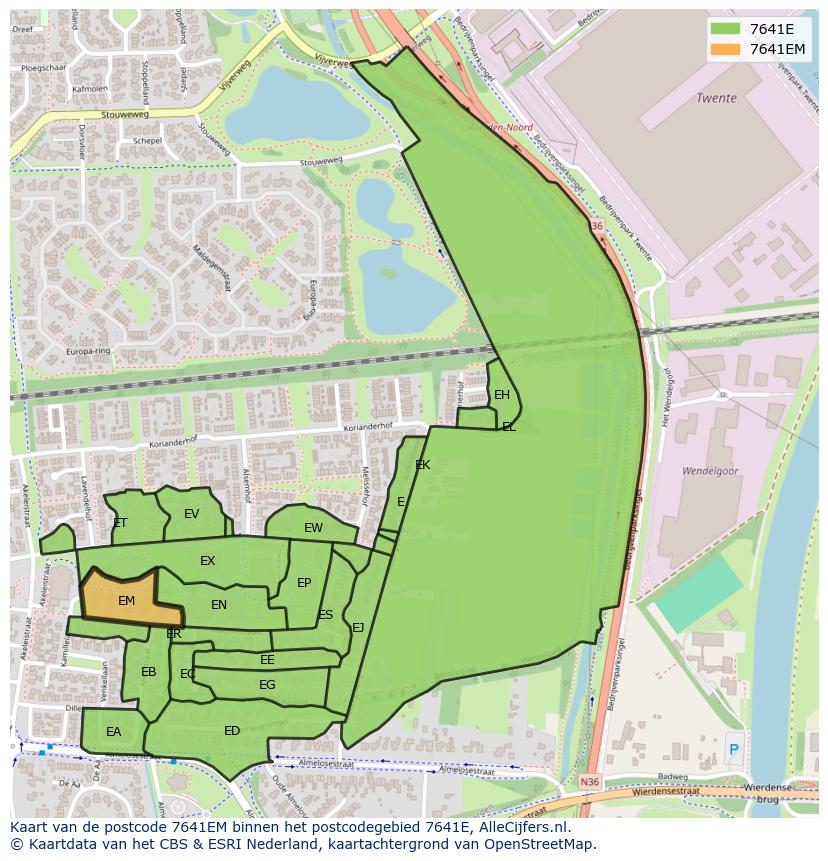 Afbeelding van het postcodegebied 7641 EM op de kaart.