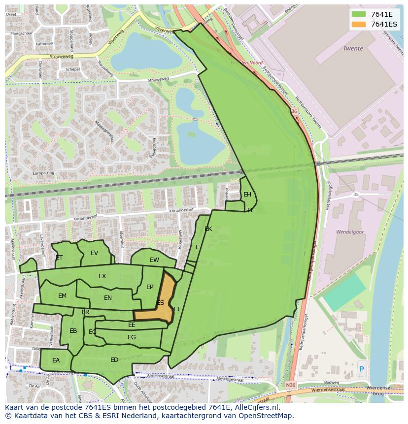 Afbeelding van het postcodegebied 7641 ES op de kaart.