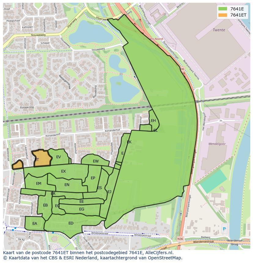 Afbeelding van het postcodegebied 7641 ET op de kaart.