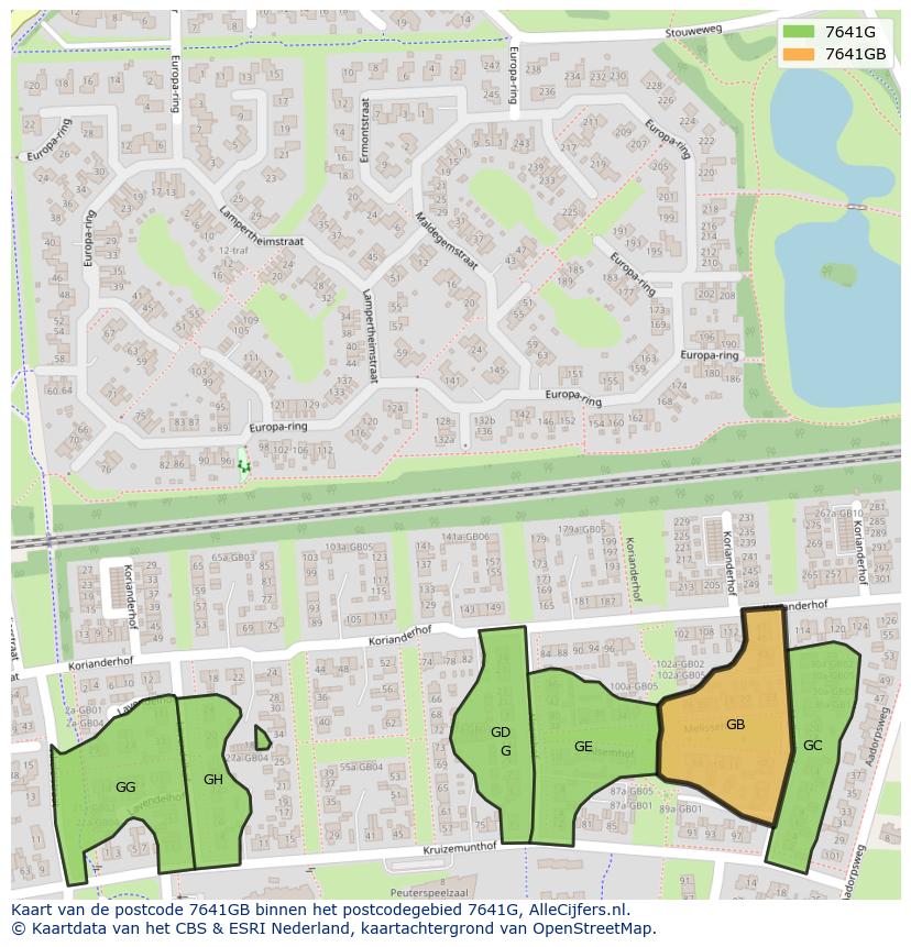 Afbeelding van het postcodegebied 7641 GB op de kaart.