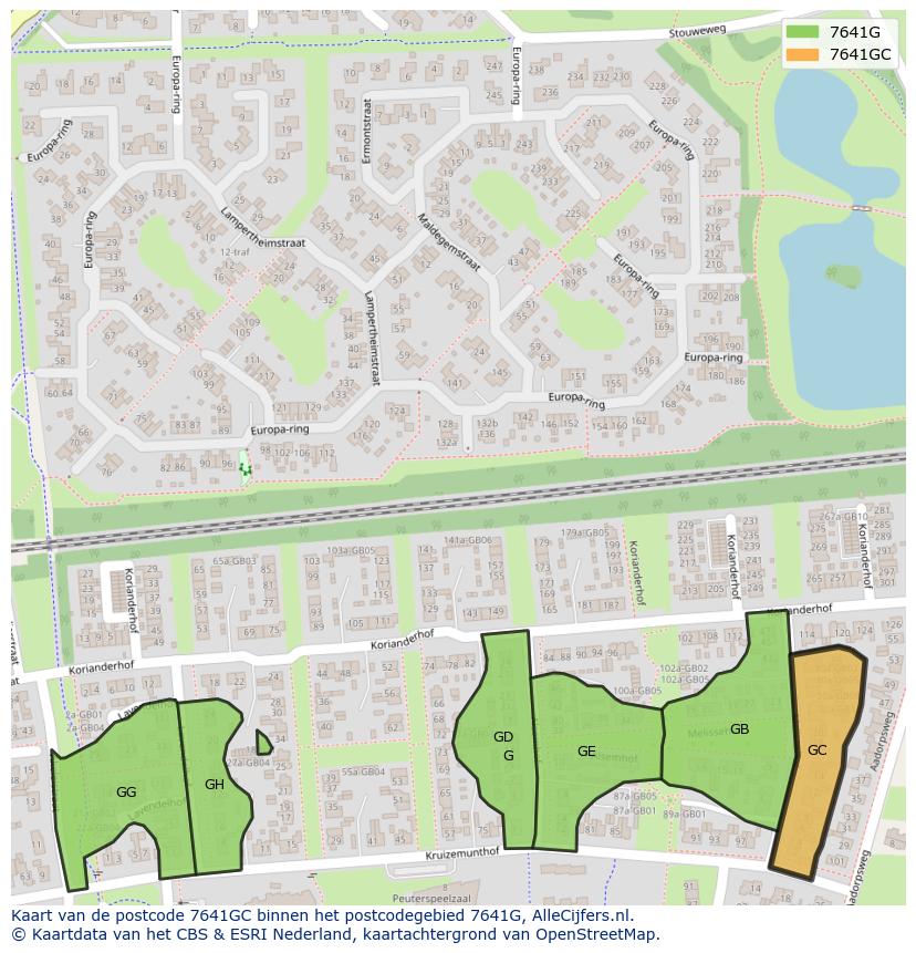 Afbeelding van het postcodegebied 7641 GC op de kaart.
