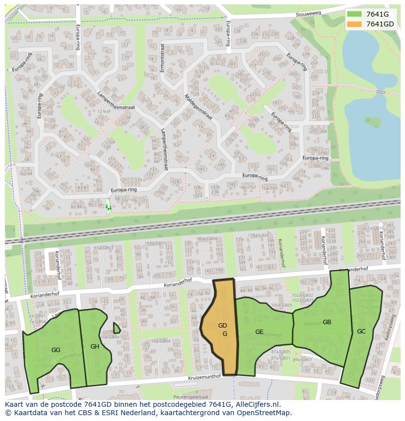 Afbeelding van het postcodegebied 7641 GD op de kaart.