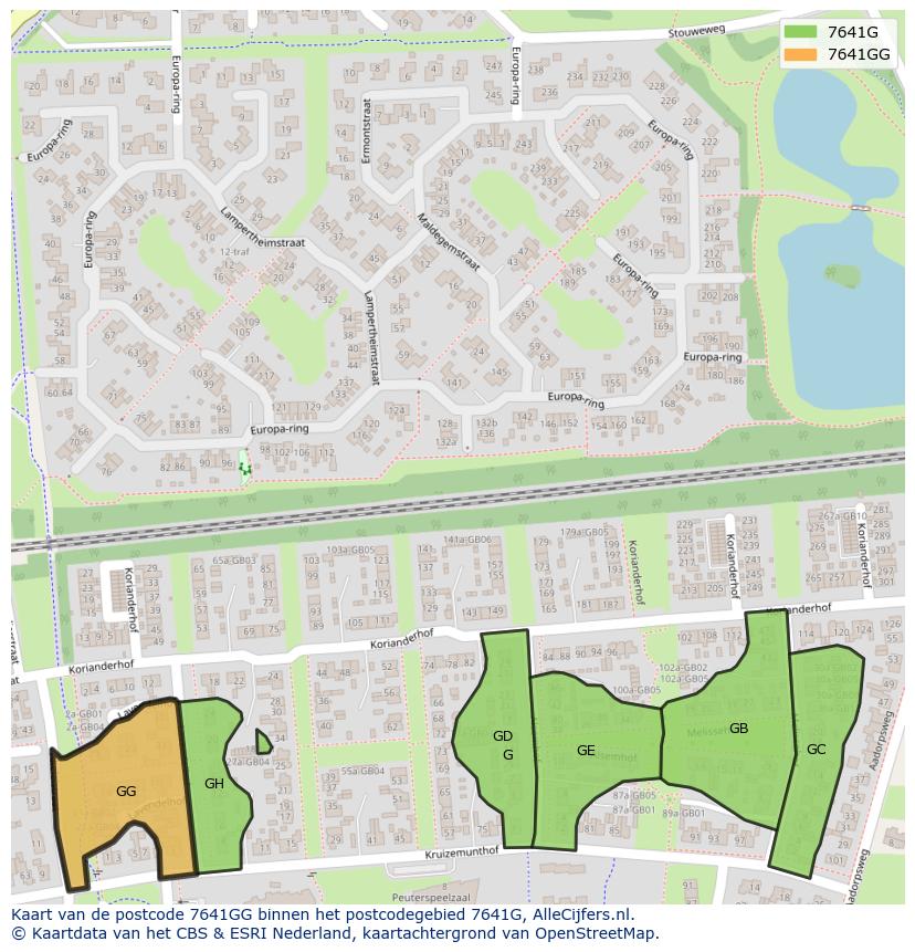 Afbeelding van het postcodegebied 7641 GG op de kaart.
