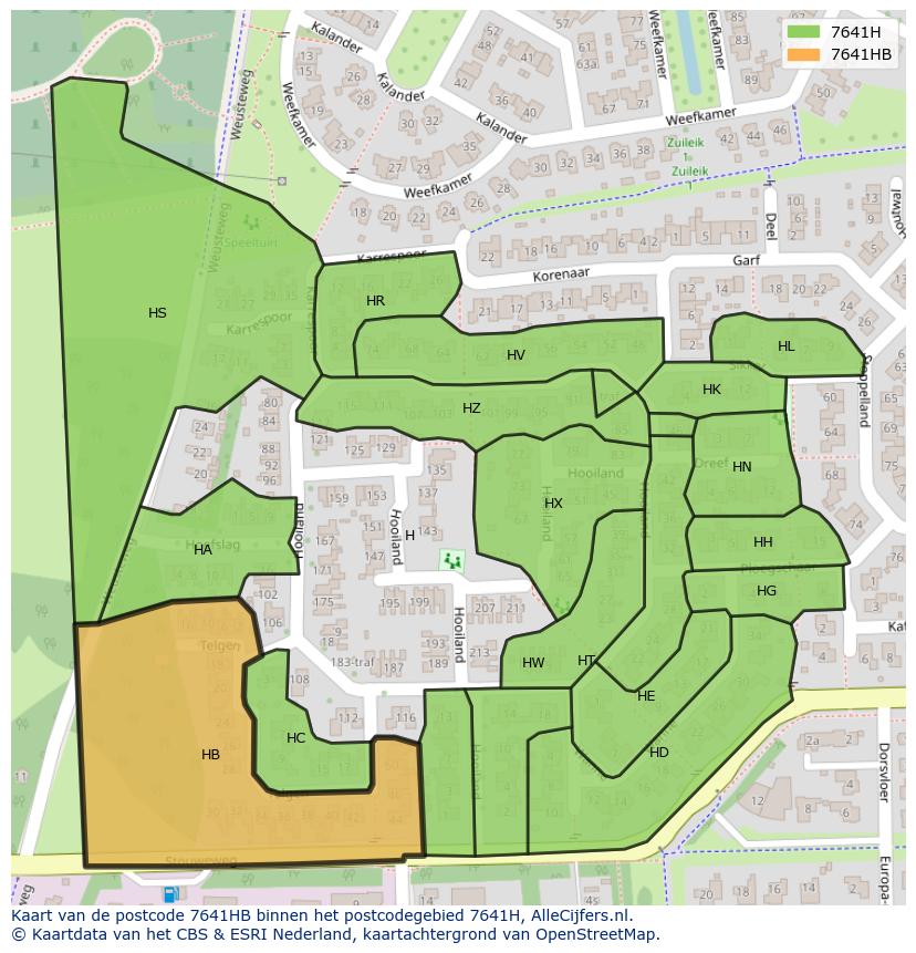Afbeelding van het postcodegebied 7641 HB op de kaart.