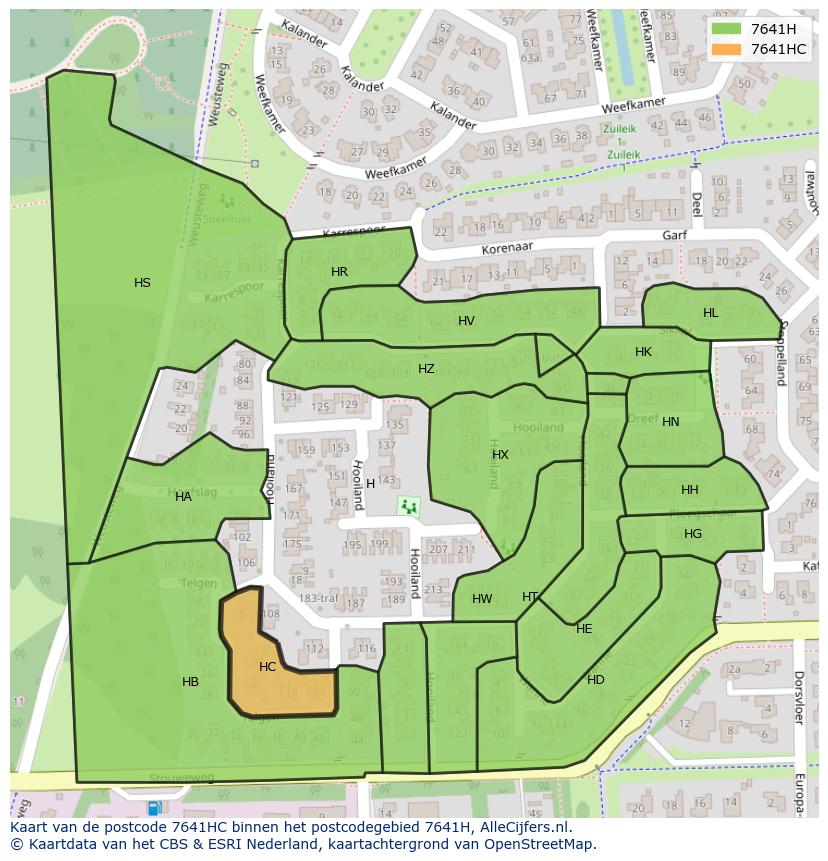 Afbeelding van het postcodegebied 7641 HC op de kaart.