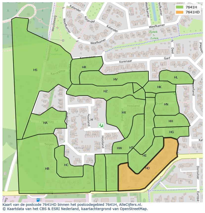 Afbeelding van het postcodegebied 7641 HD op de kaart.