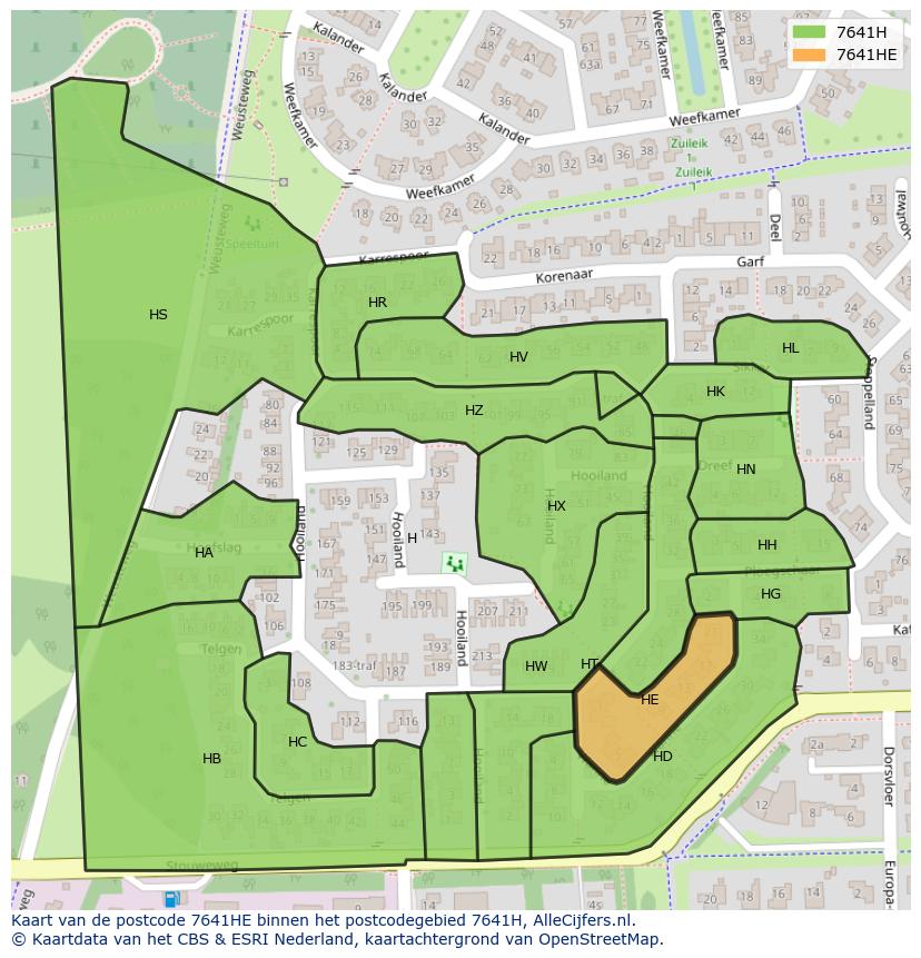 Afbeelding van het postcodegebied 7641 HE op de kaart.