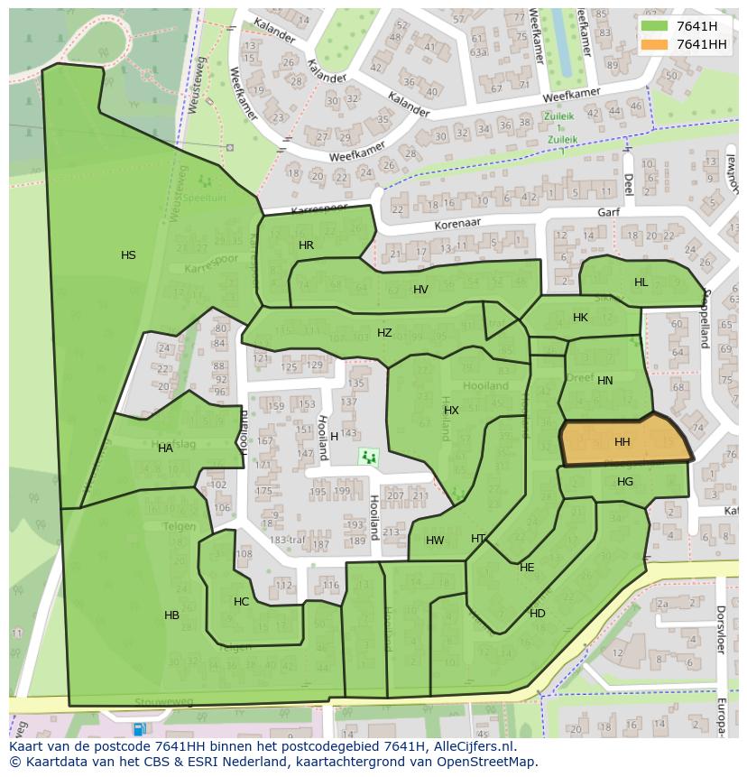 Afbeelding van het postcodegebied 7641 HH op de kaart.