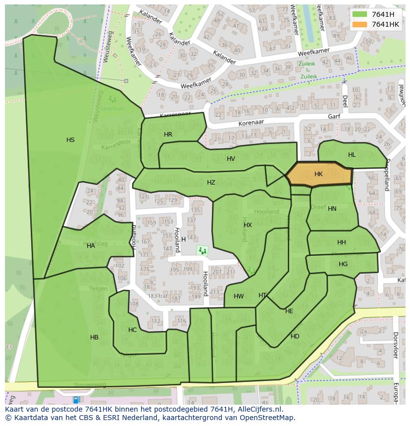 Afbeelding van het postcodegebied 7641 HK op de kaart.