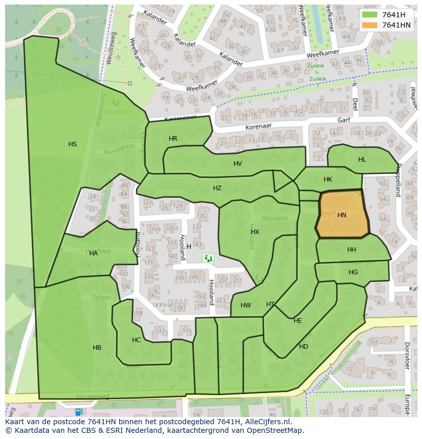 Afbeelding van het postcodegebied 7641 HN op de kaart.