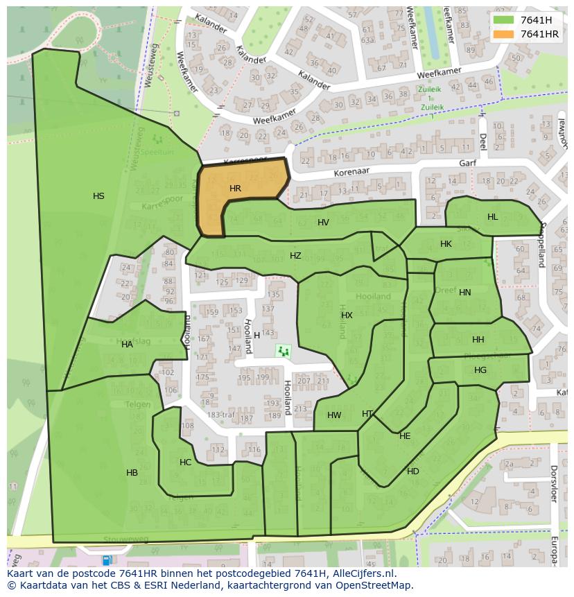 Afbeelding van het postcodegebied 7641 HR op de kaart.