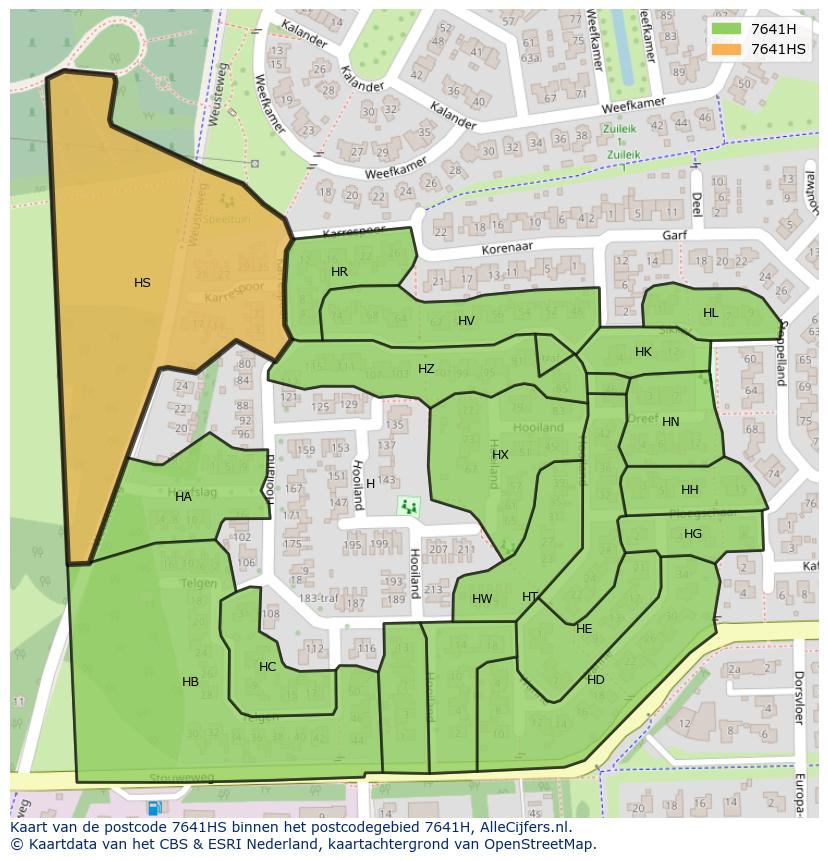 Afbeelding van het postcodegebied 7641 HS op de kaart.