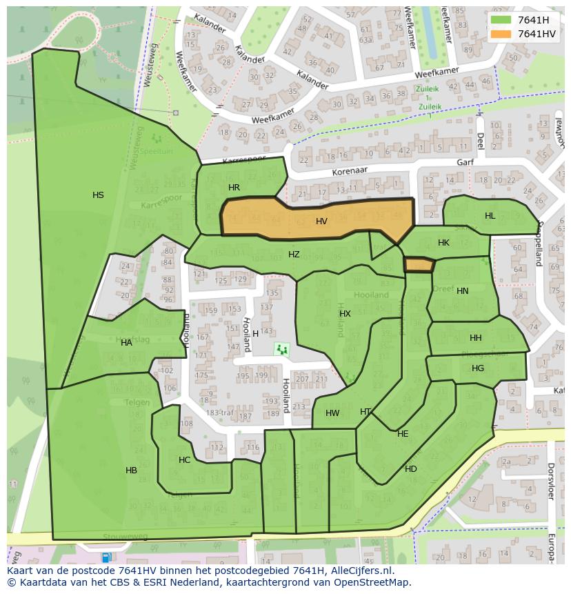 Afbeelding van het postcodegebied 7641 HV op de kaart.