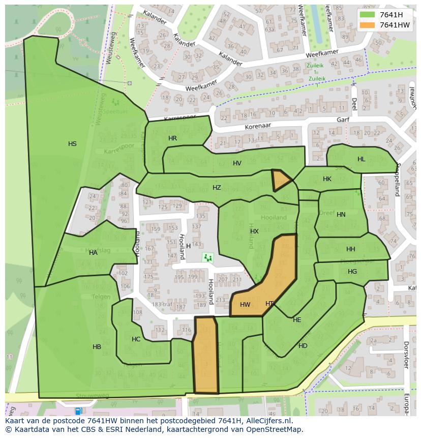 Afbeelding van het postcodegebied 7641 HW op de kaart.