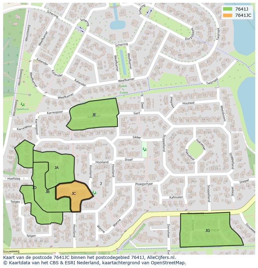 Afbeelding van het postcodegebied 7641 JC op de kaart.