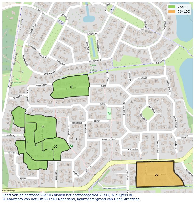Afbeelding van het postcodegebied 7641 JG op de kaart.