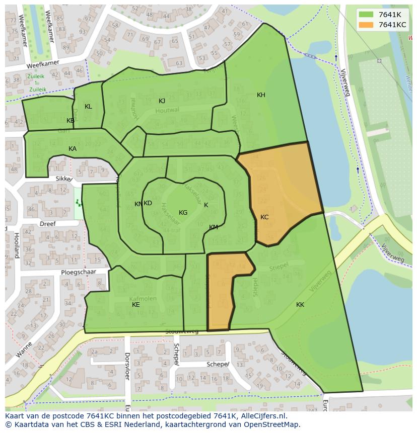 Afbeelding van het postcodegebied 7641 KC op de kaart.