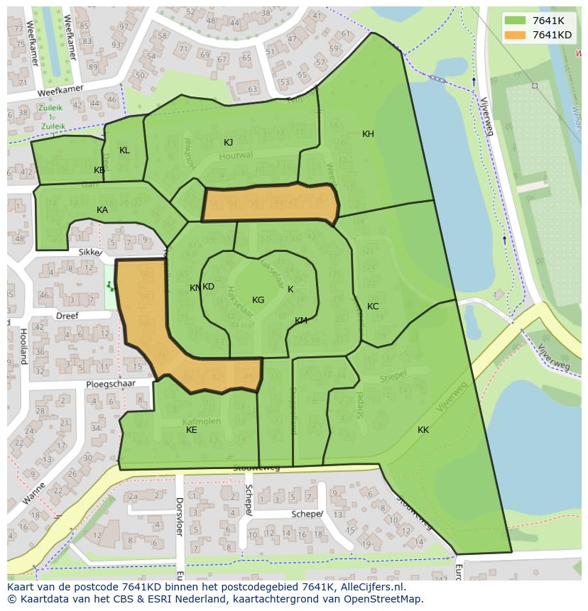 Afbeelding van het postcodegebied 7641 KD op de kaart.