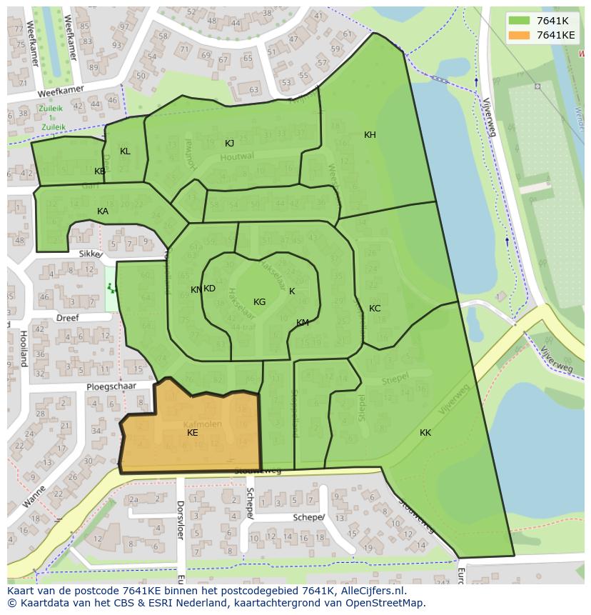 Afbeelding van het postcodegebied 7641 KE op de kaart.