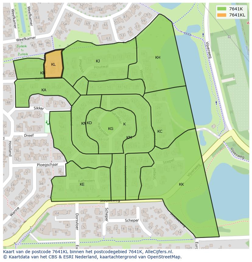 Afbeelding van het postcodegebied 7641 KL op de kaart.
