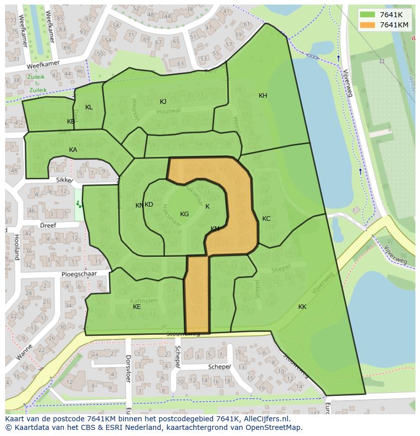 Afbeelding van het postcodegebied 7641 KM op de kaart.