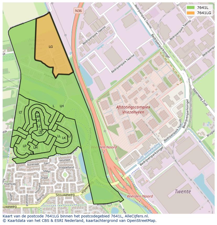 Afbeelding van het postcodegebied 7641 LG op de kaart.