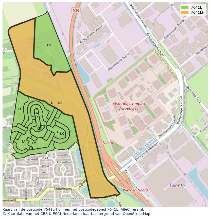 Afbeelding van het postcodegebied 7641 LH op de kaart.
