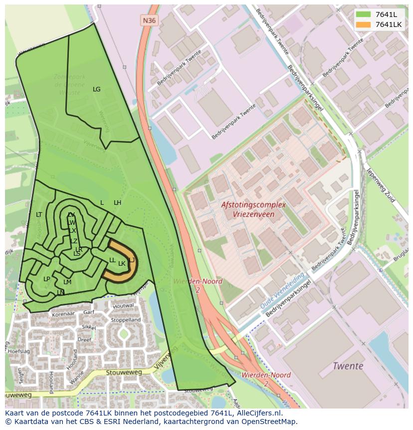 Afbeelding van het postcodegebied 7641 LK op de kaart.